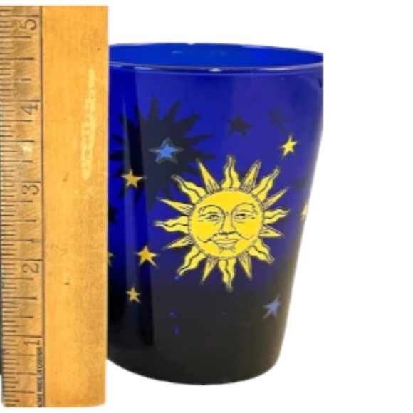 Vintage Libbey Cobalt Blue Celestial Sun Moon Stars Glass Cup Tumbler - Picture 7 of 9